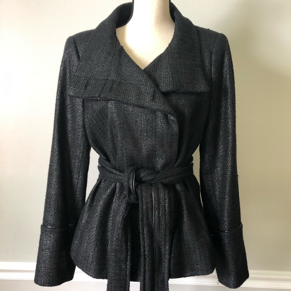 ZARA BASIC dark grey tie waist button pea coat XL